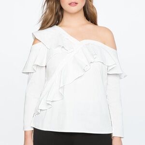 Eloquii White Ruffle Top Asymmetric Off Shoulder Size 18